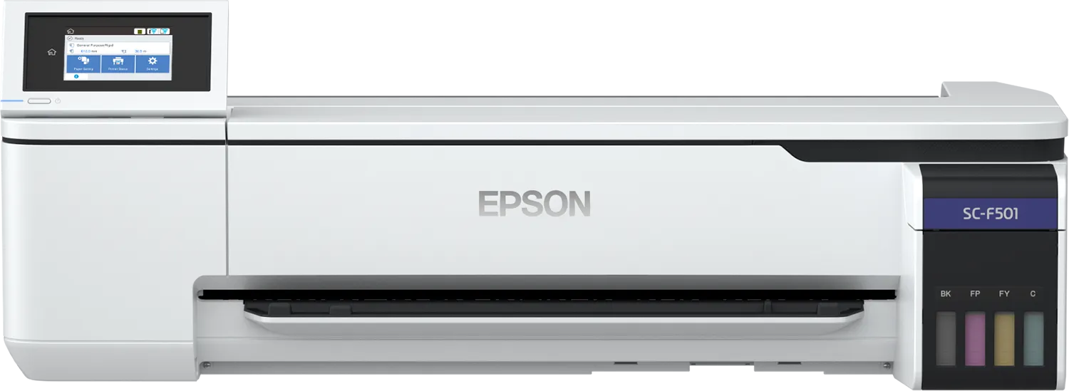 Epson SureColor SC-F501; Large Format Printers; 24 '' (61.0 cm); 4 Ink Cartridges; KCYM; 2.400 x 1.200 DPI; Touchscreen; Panel: (C11CJ58301A0)