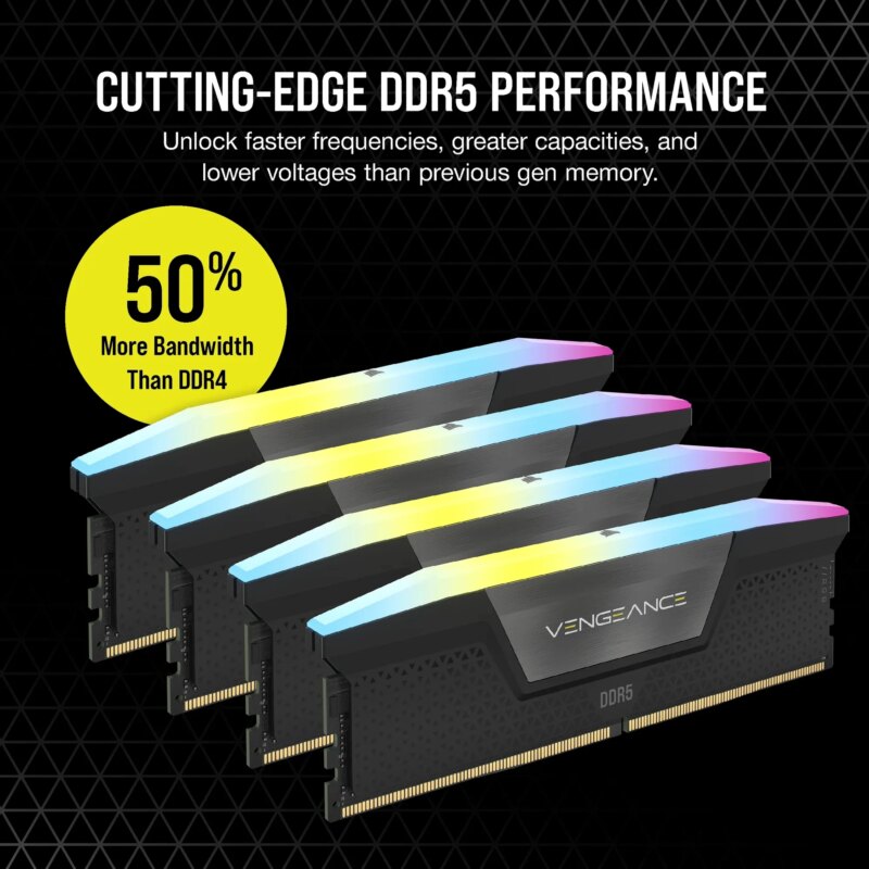 Corsair VENGEANCE® RGB 128GB (4 x 32GB) DDR5 DRAM 5600 C40 Memory Kit; 40-40-40-77; 1.25V Intel XMP - Black. (CMH128GX5M4B5600C40)_5