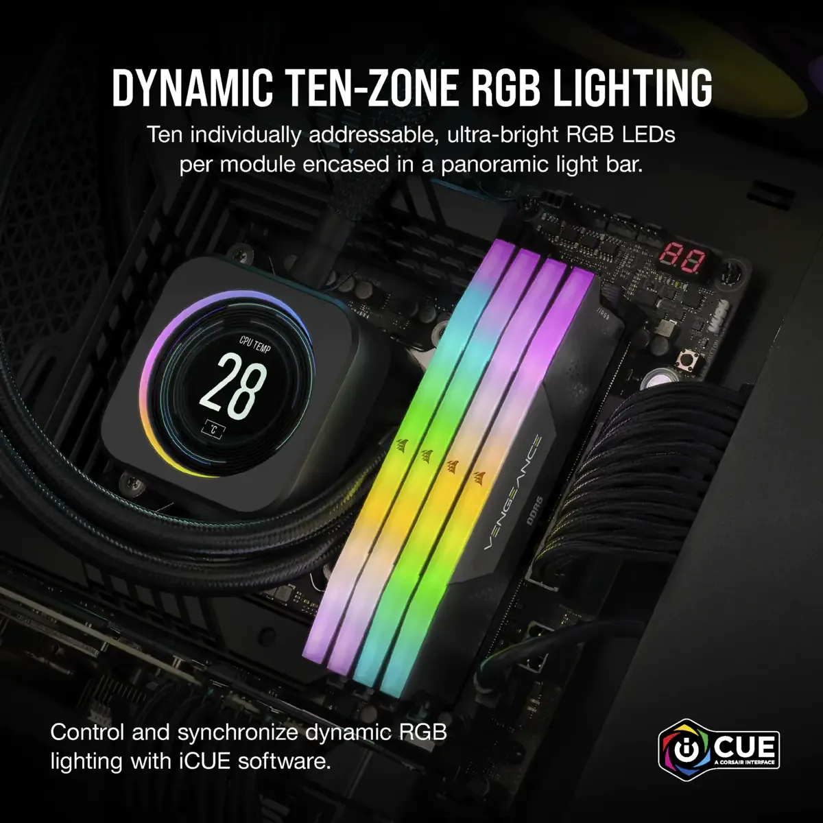 Corsair VENGEANCE RGB DDR5 32GB (2 x 16GB) DDR5 7200 CL34-44-44-96 1.45V Intel XMP - BLACK. (CMH32GX5M2X7200C34)