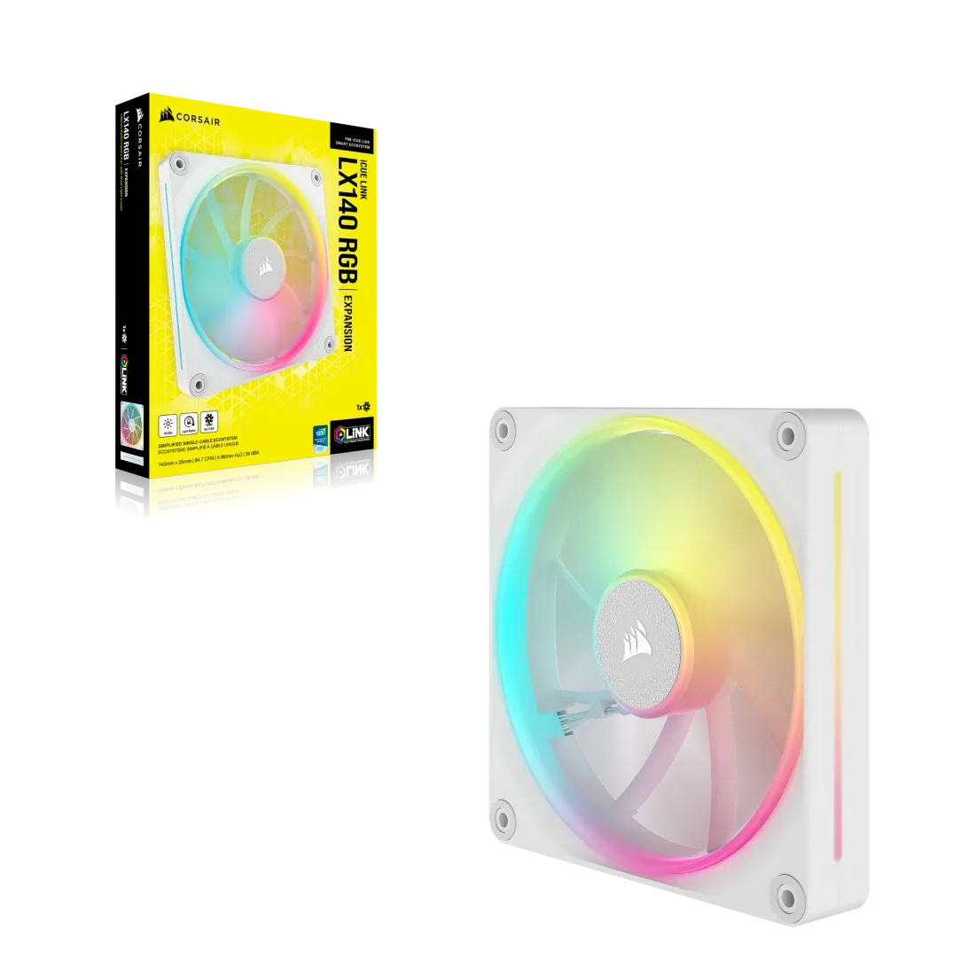 Corsair iCUE LINK LX140 RGB 120mm PWM Fan - Dual Light Loops – Requires iCUE LINK System Hub (Sold Separately) - White (CO-9051031-WW)