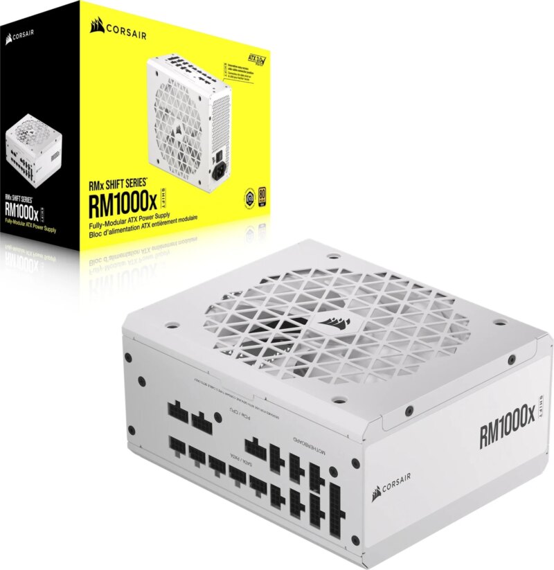Corsair RM1000x Shift White  —1000 Watt 80 PLUS Gold;10yr Warranty. ATX (1); EPS (2);PCI-E (4);12VHPWR (1);PATA (8);SATA (12) (CP-9020275-WW)