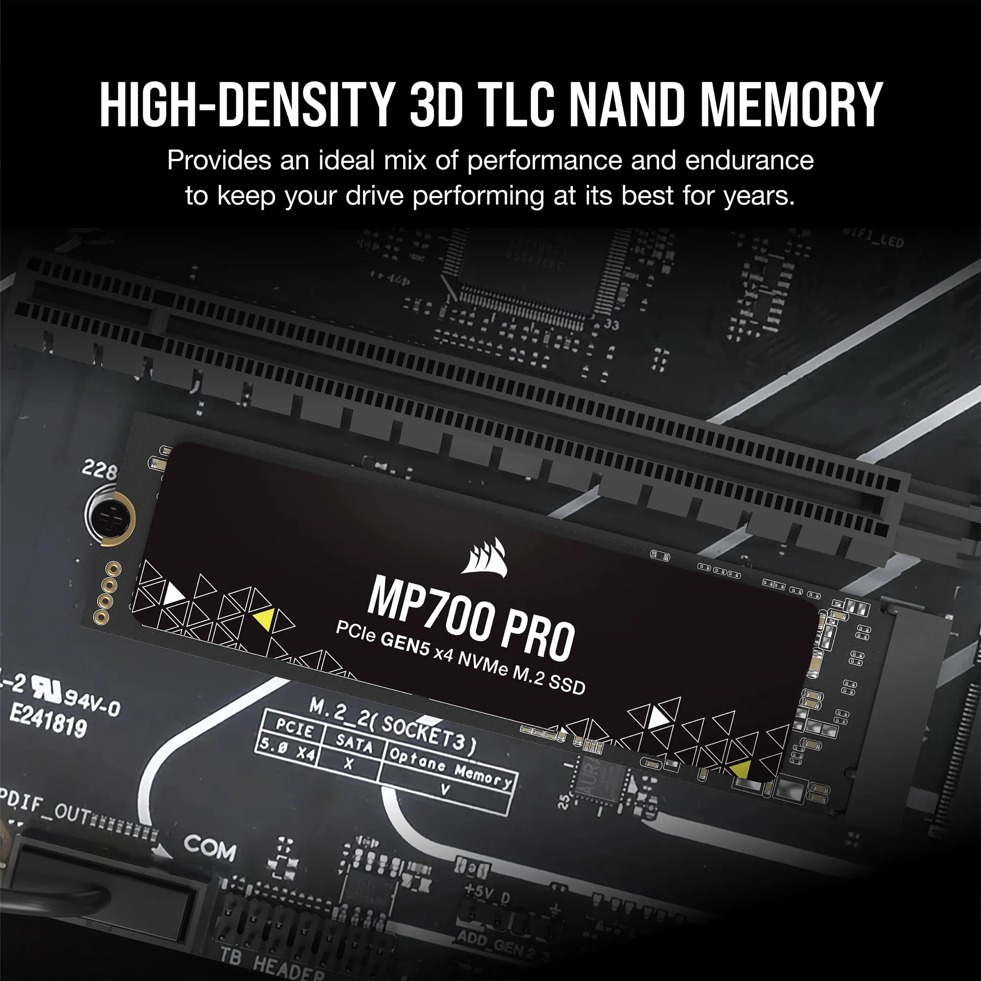 Corsair MP700 PRO 1TB M.2 NVMe PCIe Gen. 5 x4 SSD (no heatsink); Read Up To 11 700MB/s; Write up to 9600MB/s (CSSD-F1000GBMP700PNH)
