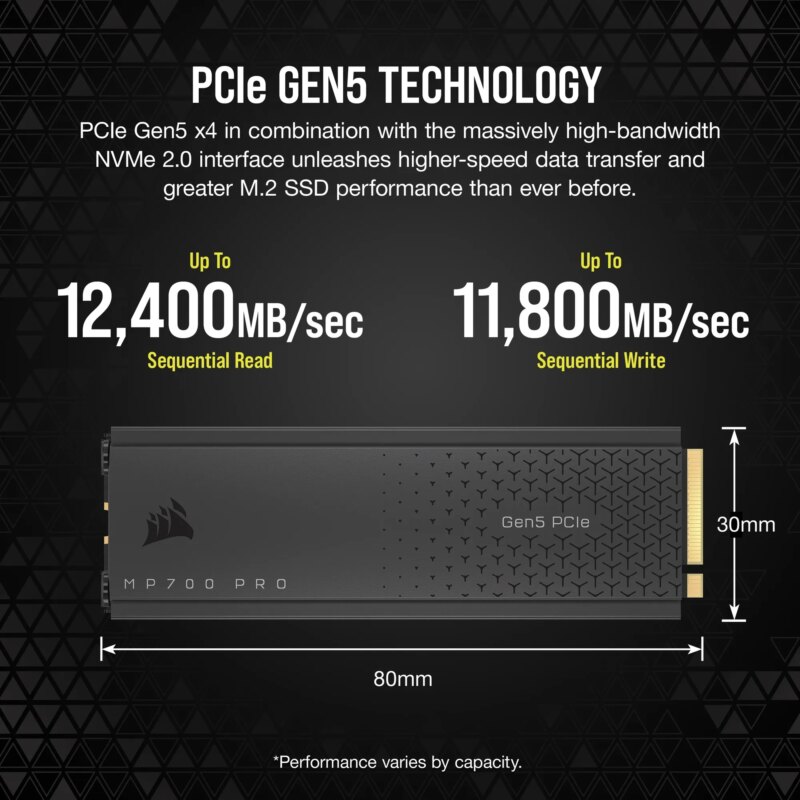 Corsair MP700 PRO 2TB M.2 NVMe PCIe Gen. 5 x4 SSD with Cooler; Read Up To 12 400MB/s; Write up to 11 800MB/s (CSSD-F2000GBMP700PRO)_8