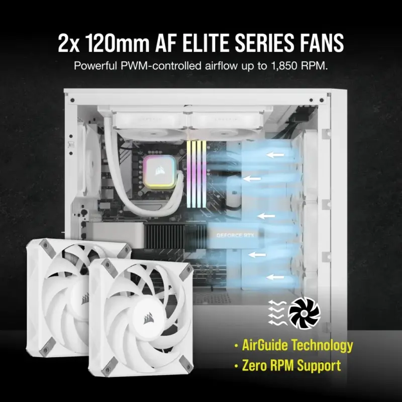 Corsair iCUE H100i ELITE RGB 240mm Liquid CPU Cooler - White AMD: AM5; AM4; sTRX4; sTR5 | Intel LGA: 1700/1851; 1200; 115X; 2066 (CW-9060078-WW)_1