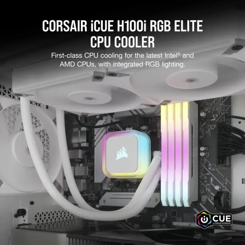 Corsair iCUE H100i ELITE RGB 240mm Liquid CPU Cooler - White AMD: AM5; AM4; sTRX4; sTR5 | Intel LGA: 1700/1851; 1200; 115X; 2066 (CW-9060078-WW)_14