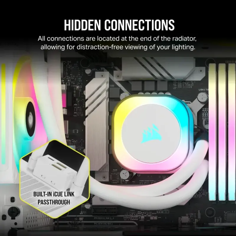 Corsair iCUE LINK H100i RGB Liquid CPU Cooler - QX120 RGB Fans - White - 240mm Radiator - Fits Intel® LGA 1700; AMD® AM5 - Hub I (CW-9061005-WW)_9