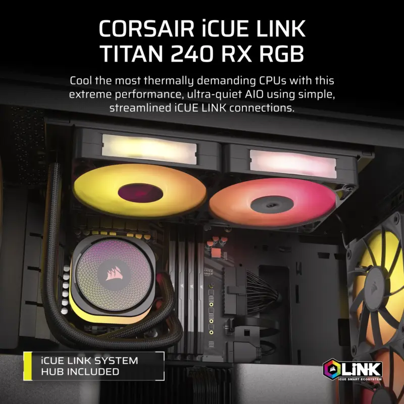 Corsair iCUE LINK TITAN 240 RX RGB Liquid CPU Cooler – RX120 RGB Fans – Fits Intel® LGA 1851/1700; AMD® AM5/AM4. (CW-9061016-WW)_9