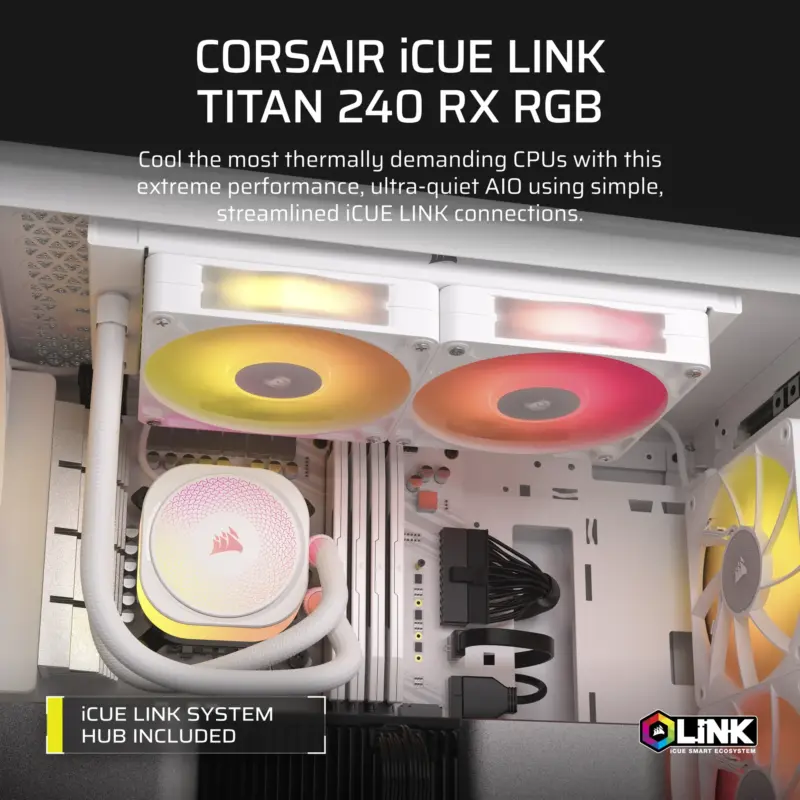 Corsair iCUE LINK TITAN 240 RX RGB Liquid CPU Cooler - White – RX120 RGB Fans – Fits Intel® LGA 1851/1700; AMD® AM5/AM4. (CW-9061020-WW)_9