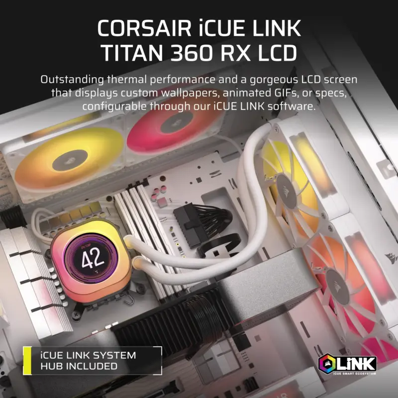 Corsair iCUE LINK TITAN 240 RX LCD Liquid CPU Cooler - White – RX120 RGB Fans – Fits Intel® LGA 1851/1700; AMD® AM5/AM4. (CW-9061025-WW)_5