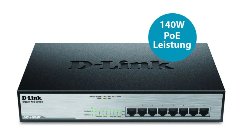 D-Link 8-Ports 10/100/1000Mbps Unmanaged Gigabit Switch (Metal Case; 8 x POE ports) (DGS-1008MP)_2