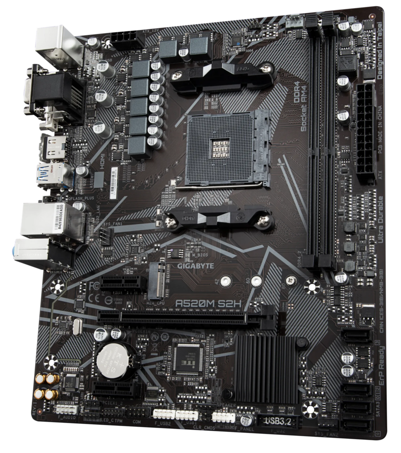 GIGABYTE Motherboard AMD A520M-S2H  for 3rd/4th/5th Generation AMD Ryzen™ processors; 2x Dual DDR4; 1x M2; HDMI; DVI; VGA. (GA-A520M-S2H)_1