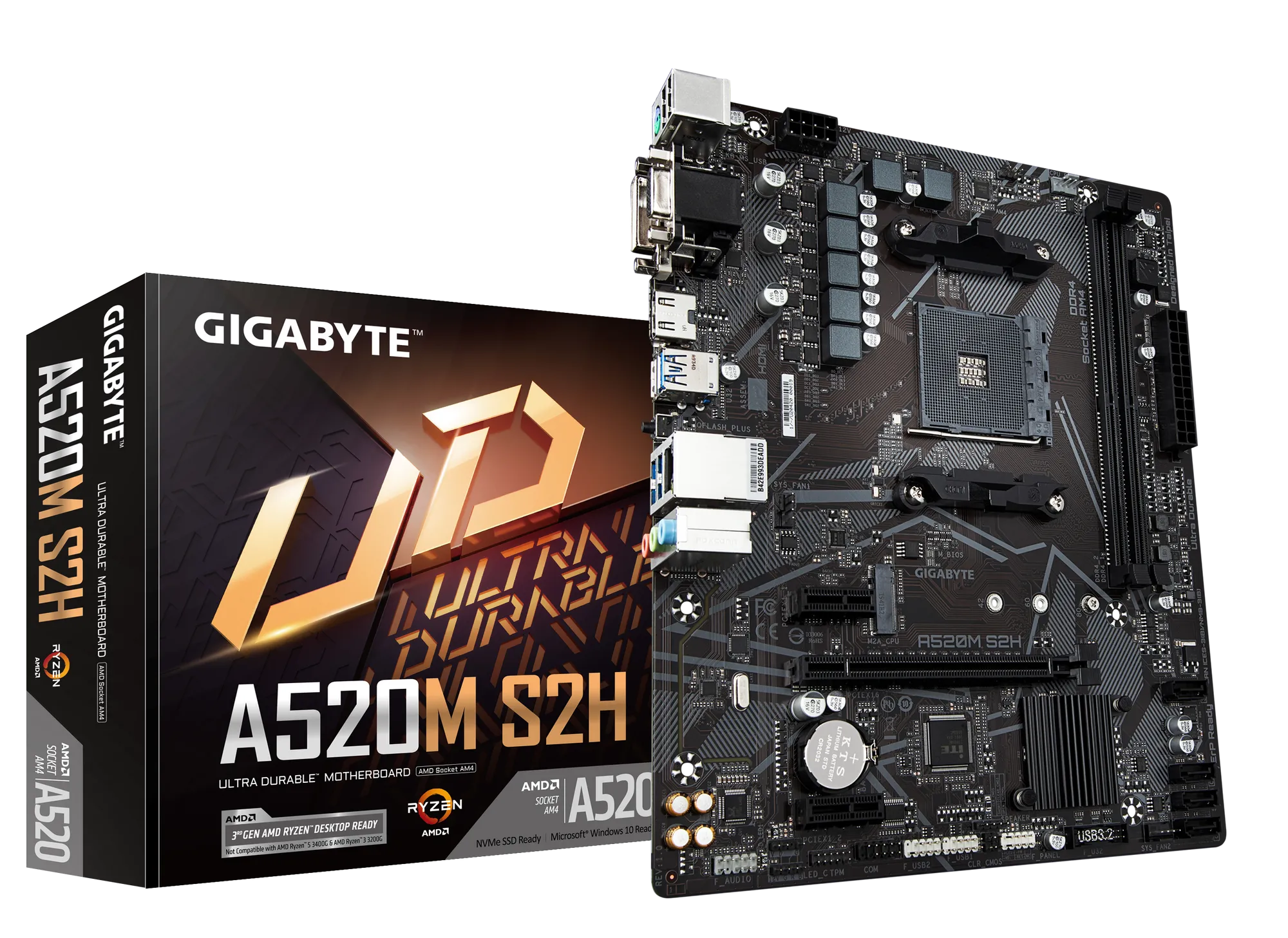 GIGABYTE Motherboard AMD A520M-S2H  for 3rd/4th/5th Generation AMD Ryzen™ processors; 2x Dual DDR4; 1x M2; HDMI; DVI; VGA. (GA-A520M-S2H)
