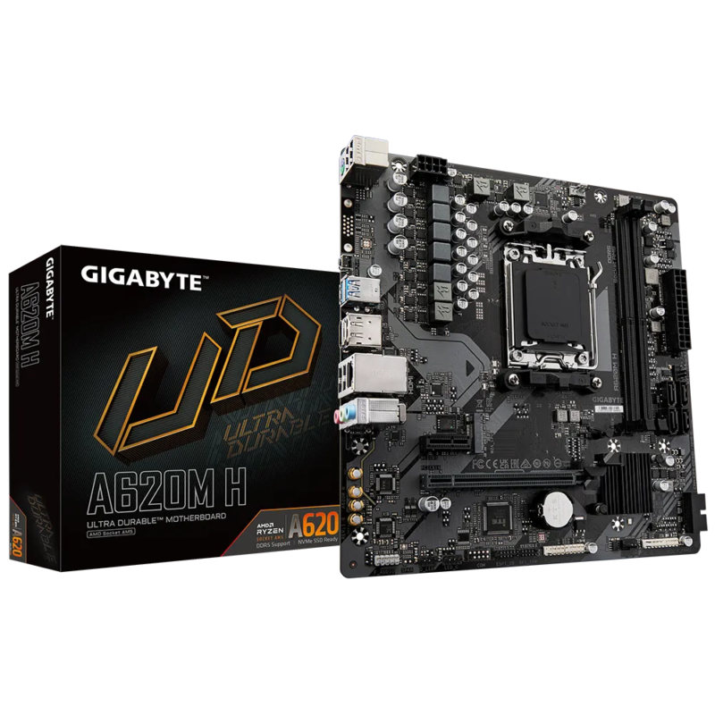 GIGABYTE AMD A620 Chipset for AMD AM5; 2x Dual DDR5; 1x M2; HDMI; DP; mATX. (GA-A620M-H)
