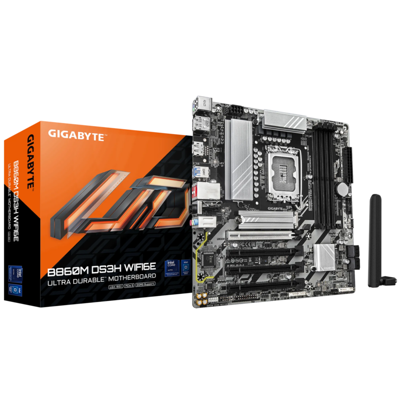 . GIGABYTE Intel® B860 Chipset for LGA 1851; 4x DDR5; 2x M2; HDMI/2xDP; mATX. (GA-B860M-DS3H-WIFI6E)