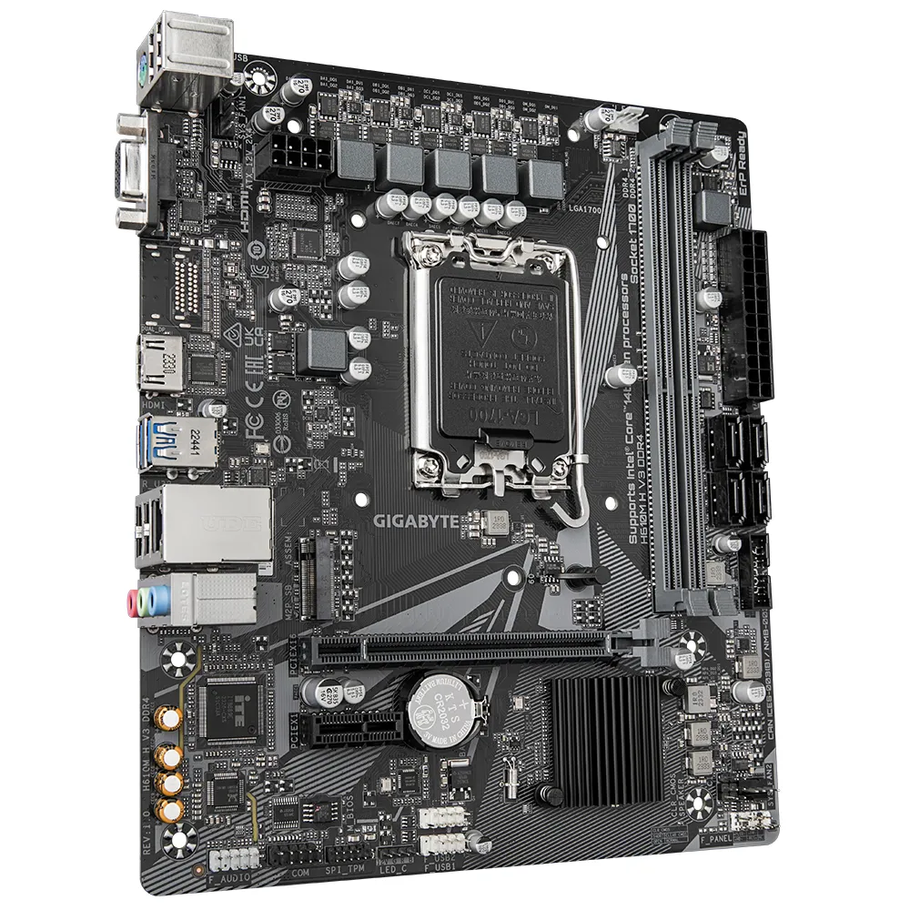 GIGABYTE Motherboard Intel® H610 Chipset for LGA 1700; 2x DDR4; 1x M2; D-Sub/HDMI; mATX (GA-H610M-H-V3-DDR4)