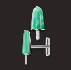 Ambrosini Jewels -  Gemelli Argento 925° Ghiacciolo Finitura Bianca Pietra Verde (GG 02 01 02)  JEWELRY_main