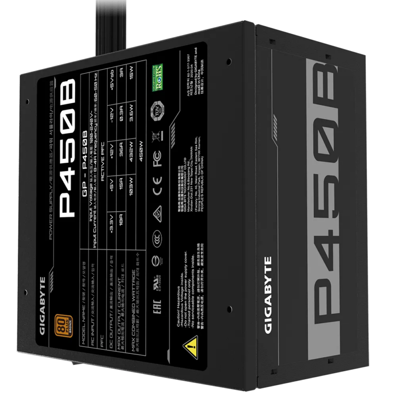 Gigabyte PSU P450B Bronze Certified 450W - 3 Year Warranty; 24/20-pin x 1; CPU 4+4-pin x 1; PCI-E 6+2-pin x 2; SATA x 6; Peri x3 (GP-P450B)_4