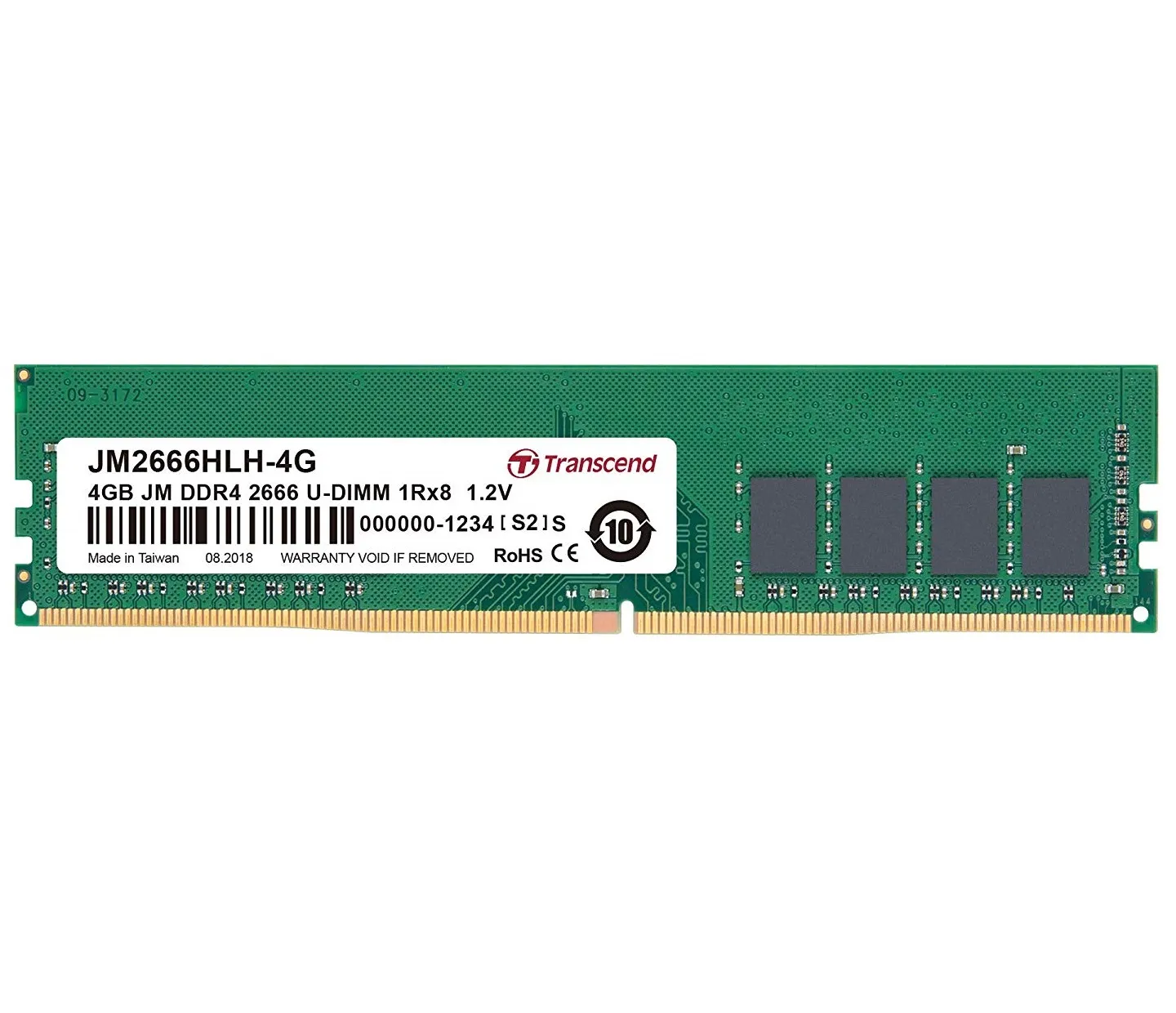 TRANSCEND 4GB DDR4 2666Mhz DESKTOP U-DIMM 1RX8 1GX8 CL19 1.2V (JM2666HLH-4G)