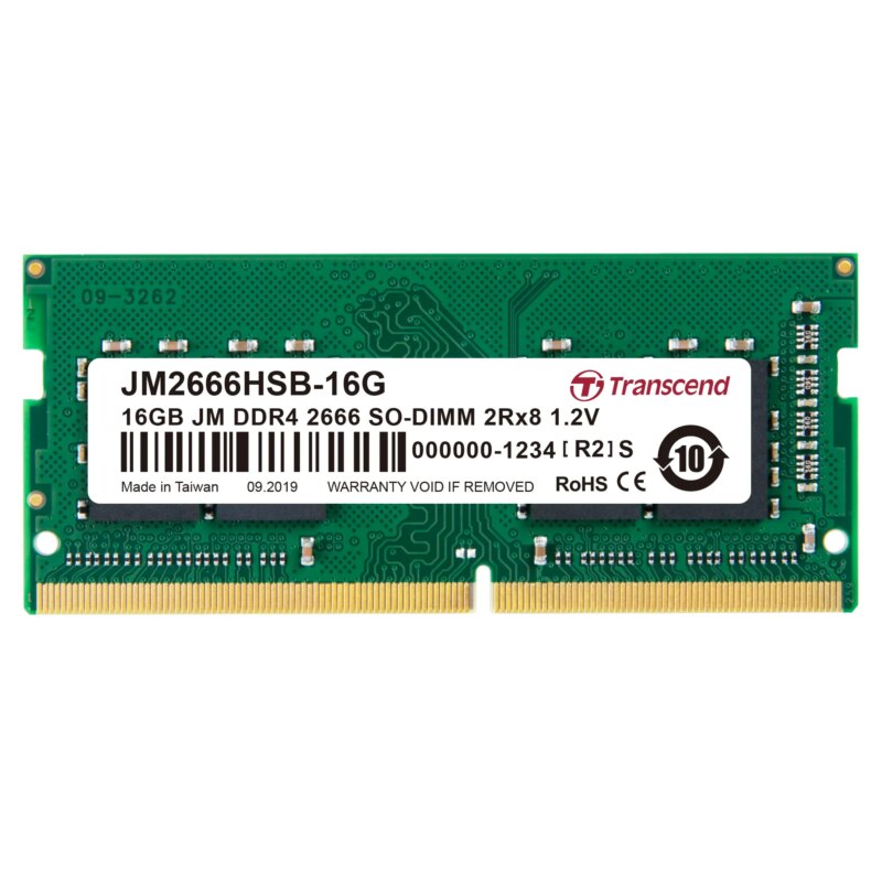 TRANSCEND 16GB JET MEMORY DDR4 2666MHZ NOTEBOOK SO-DIMM 2RX8 1GX8 CL19 (JM2666HSB-16G)_1