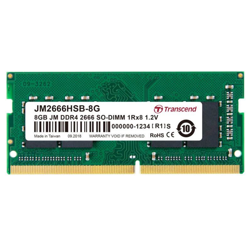 TRANSCEND JET MEMORY 8GB DDR4 2666MHZ SO-DIMM 1RX8 1GX8 CL19 1.2V (JM2666HSB-8G)_1