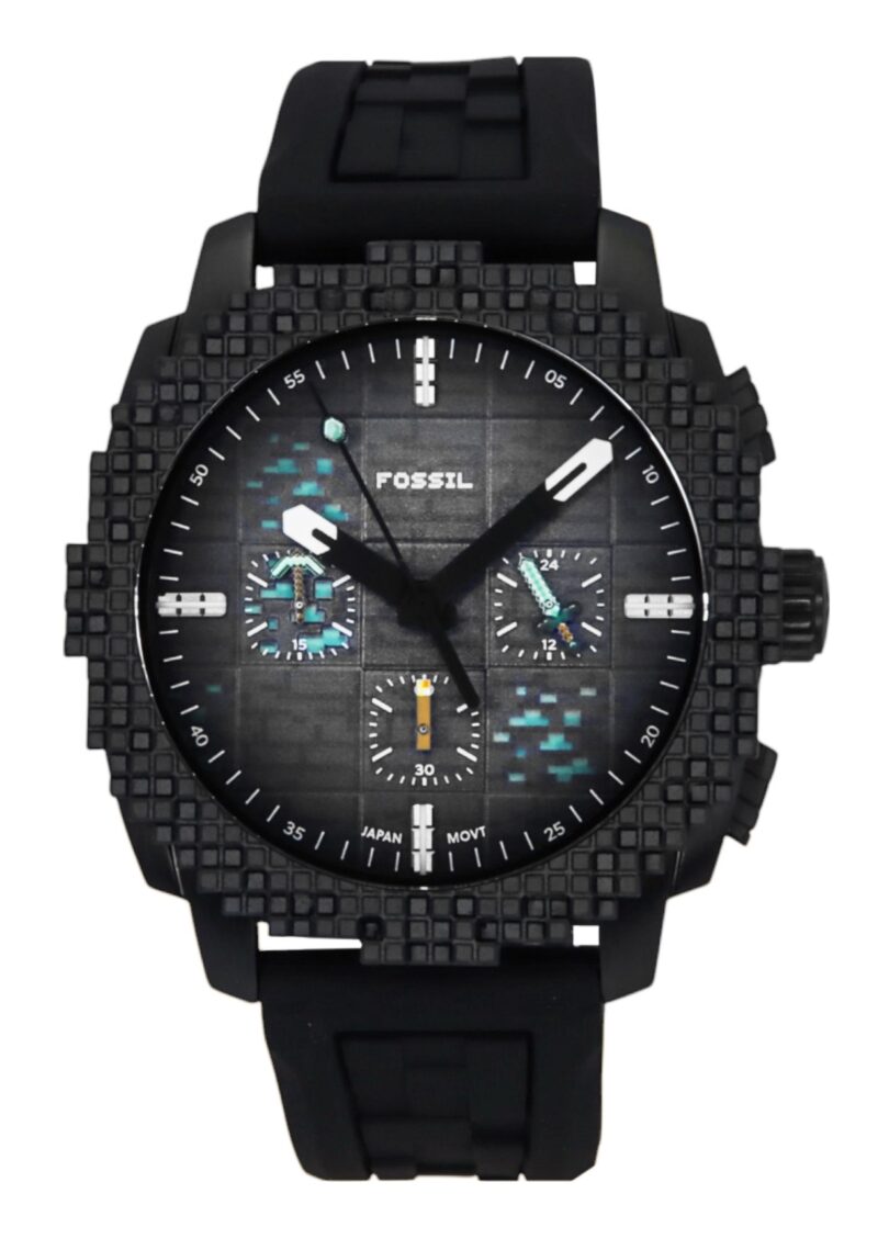 Fossil Minecraft Deepslate Chronograph Limited Edition Silicone Strap Black Dial Quartz LE1205 Men's Watch