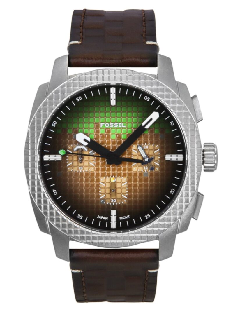 Fossil Minecraft Grass Block Chronograph Limited Edition Leather Strap Brown Dial Quartz LE1206 Men's Watch