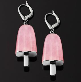 Ambrosini Jewels -  Orecchini Argento 925°  Ghiacciolo Finitura Bianca Pietra Rosa Medi (21x14 Mm) (OG 02 01 08)  JEWELRY_main