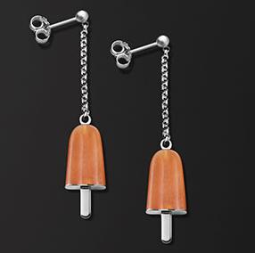 Ambrosini Jewels -  Orecchini Argento 925°  Ghiacciolo Finitura Bianca Pietra Arancio Piccoli (14x8mm) (OG 03 01 03)  JEWELRY_main