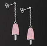 Ambrosini Jewels -  Orecchini Argento 925°  Ghiacciolo Finitura Bianca Pietra Rosa Piccoli (14x8mm) (OG 03 01 08)  JEWELRY_main