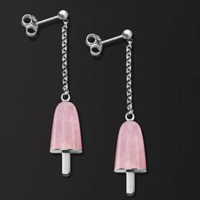 Ambrosini Jewels -  Orecchini Argento 925°  Ghiacciolo Finitura Bianca Pietra Rosa Piccoli (14x8mm) (OG 03 01 08)  JEWELRY_main
