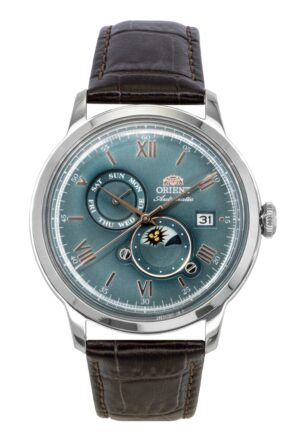 Orient Classic Sun and Moon Leather Strap Green Dial Automatic RA-AK0805E Men's Watch