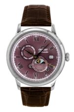Orient Classic Sun and Moon Leather Strap Bordeaux Dial Automatic RA-AK0807R Men's Watch