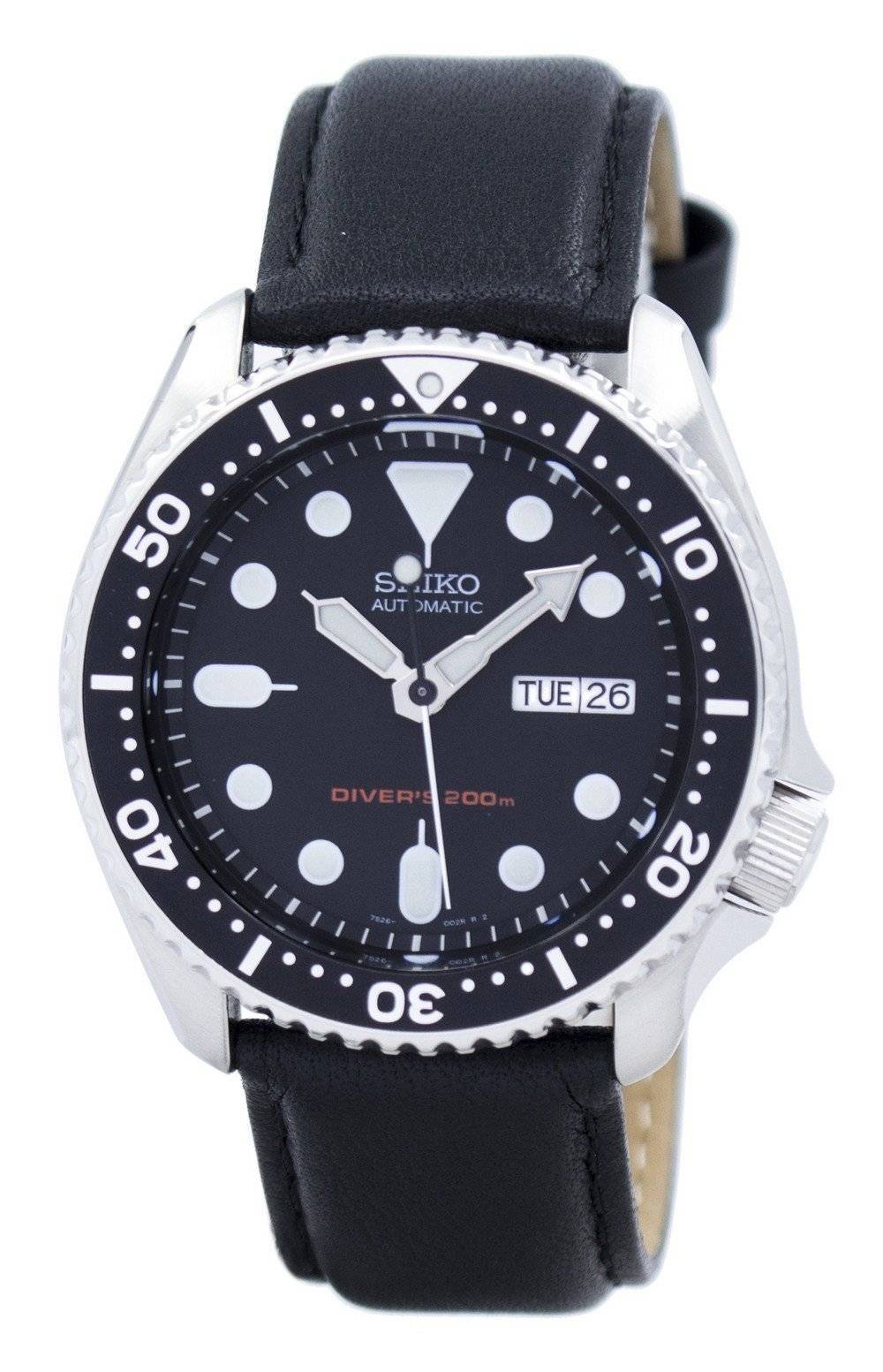 Seiko Automatic Diver's Black Leather SKX007K1-var-LS10 200M Men's Watch