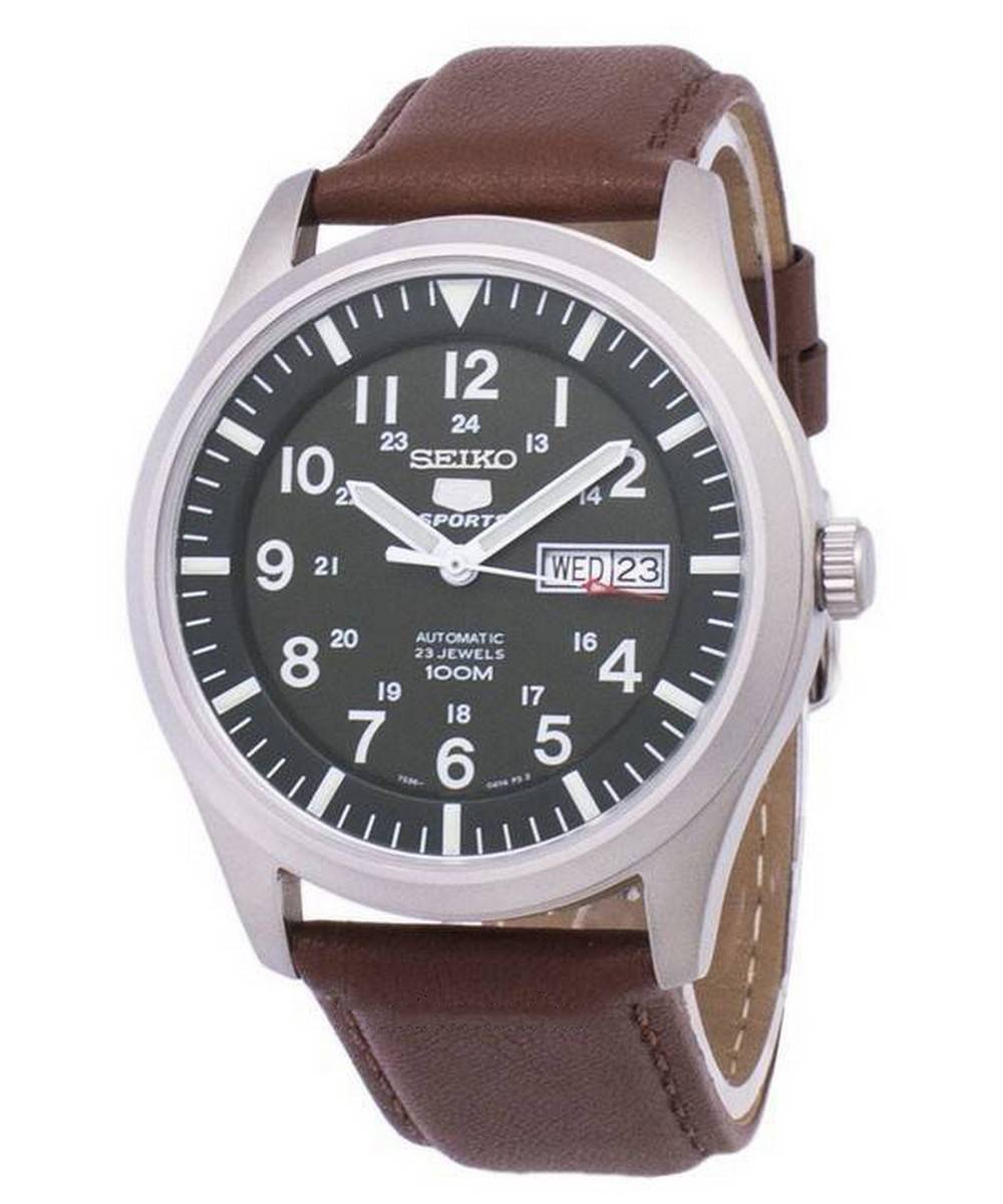Seiko 5 Sports Automatic Brown Leather SNZG09K1-var-LS12 100M Men's Watch