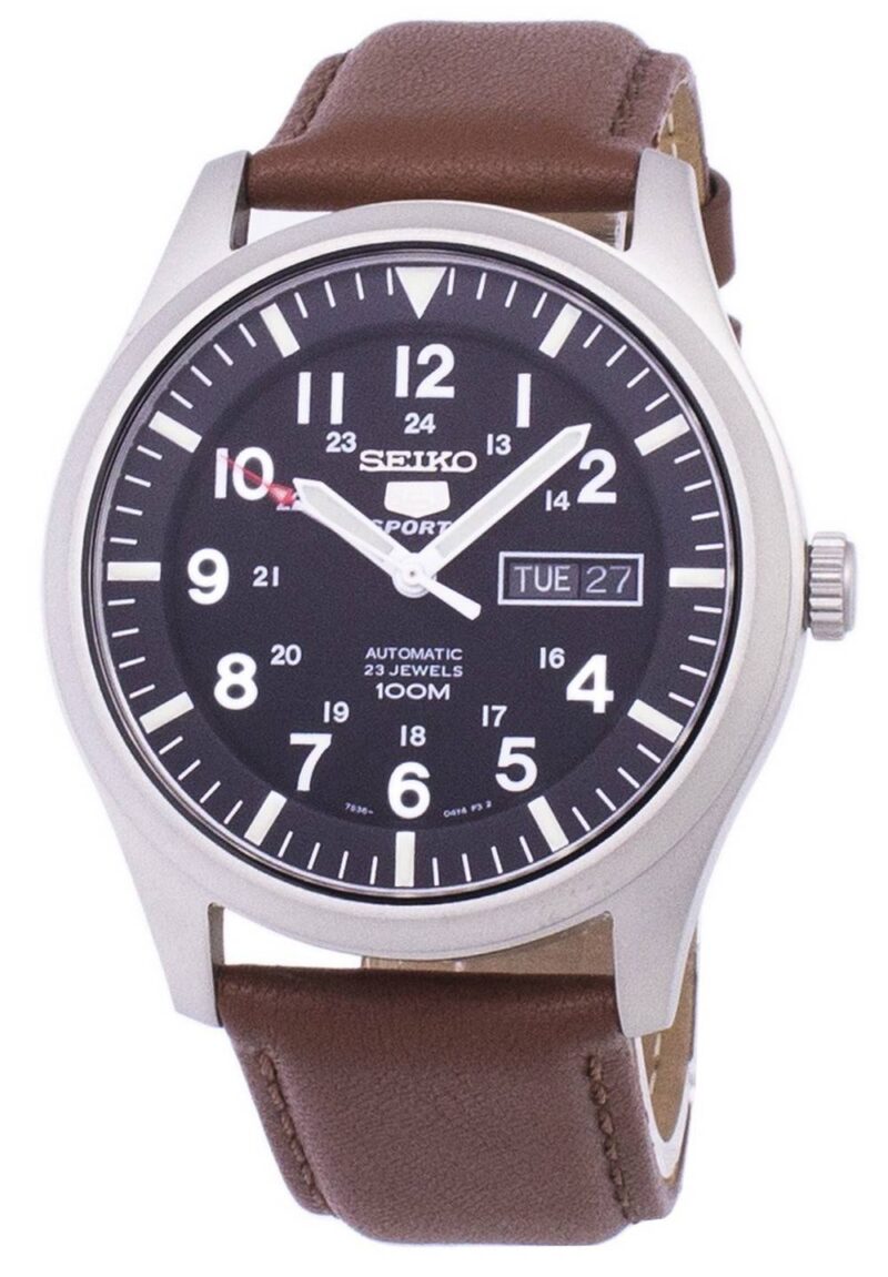 Seiko 5 Sports Automatic Brown Leather SNZG15K1-var-LS12 100M Men's Watch