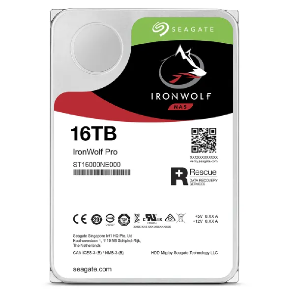 Seagate Ironwolf Pro ST16000NT001 16TB 3.5'' HDD NAS Drives 7200 RPM; SATA 6GB/s Interface; 256MB Cache;550TB/Year; Unlimited Ba (ST16000NT001)