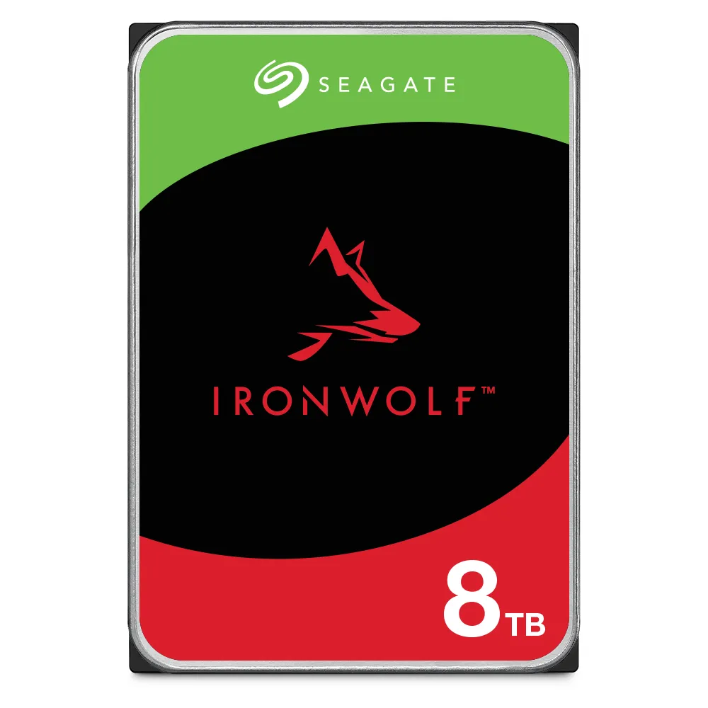 Seagate Ironwolf ST8000VN002 8TB 3.5'' HDD NAS Drives; SATA 6GB/s Interface; 1-8 Bays Supported; MUT: 180TB/Year; RV: Yes; Dual (ST8000VN002)