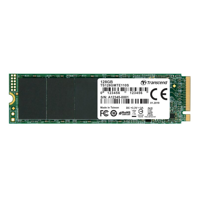 TRANSCEND 128GB  MTE110S PCI-E GEN 3x4 M.2 2280 SSD 3D TLC - 1500 MB/s Read 550 MB/s Write - 50 TBW (TS128GMTE110S)