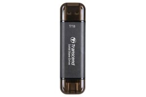 TRANSCEND 1 TB ESD310C USB3.2 TYPE A & C (USB 10Gbps) OTG COMPACT PORTABLE SSD  - Read 1050MB/s Write 950 MB/s - Black (TS1TESD310C)