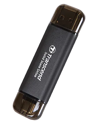 TRANSCEND 256 GB ESD310C USB3.2 TYPE A & C (USB 10Gbps) OTG COMPACT PORTABLE SSD  - Read 1050MB/s Write 950 MB/s - Black (TS256GESD310C)