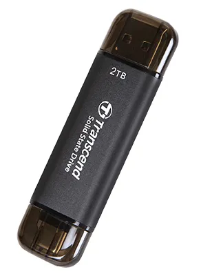 TRANSCEND 2 TB ESD310C USB3.2 TYPE A & C (USB 10Gbps) OTG COMPACT PORTABLE SSD  - Read 1050MB/s Write 950 MB/s - Black (TS2TESD310C)