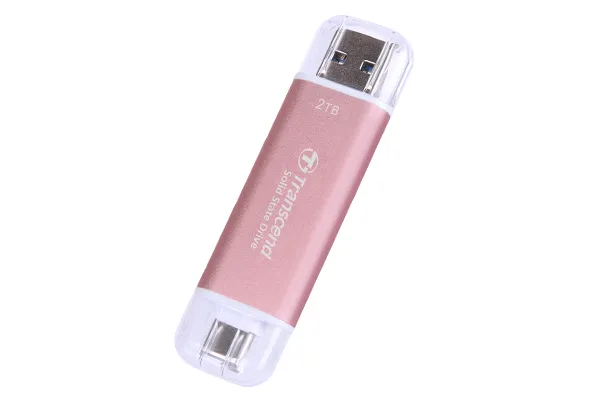 TRANSCEND 2 TB ESD310P USB3.2 TYPE A & C (USB 10Gbps) OTG COMPACT PORTABLE SSD  - Read 1050MB/s Write 950 MB/s - Pink (TS2TESD310P)