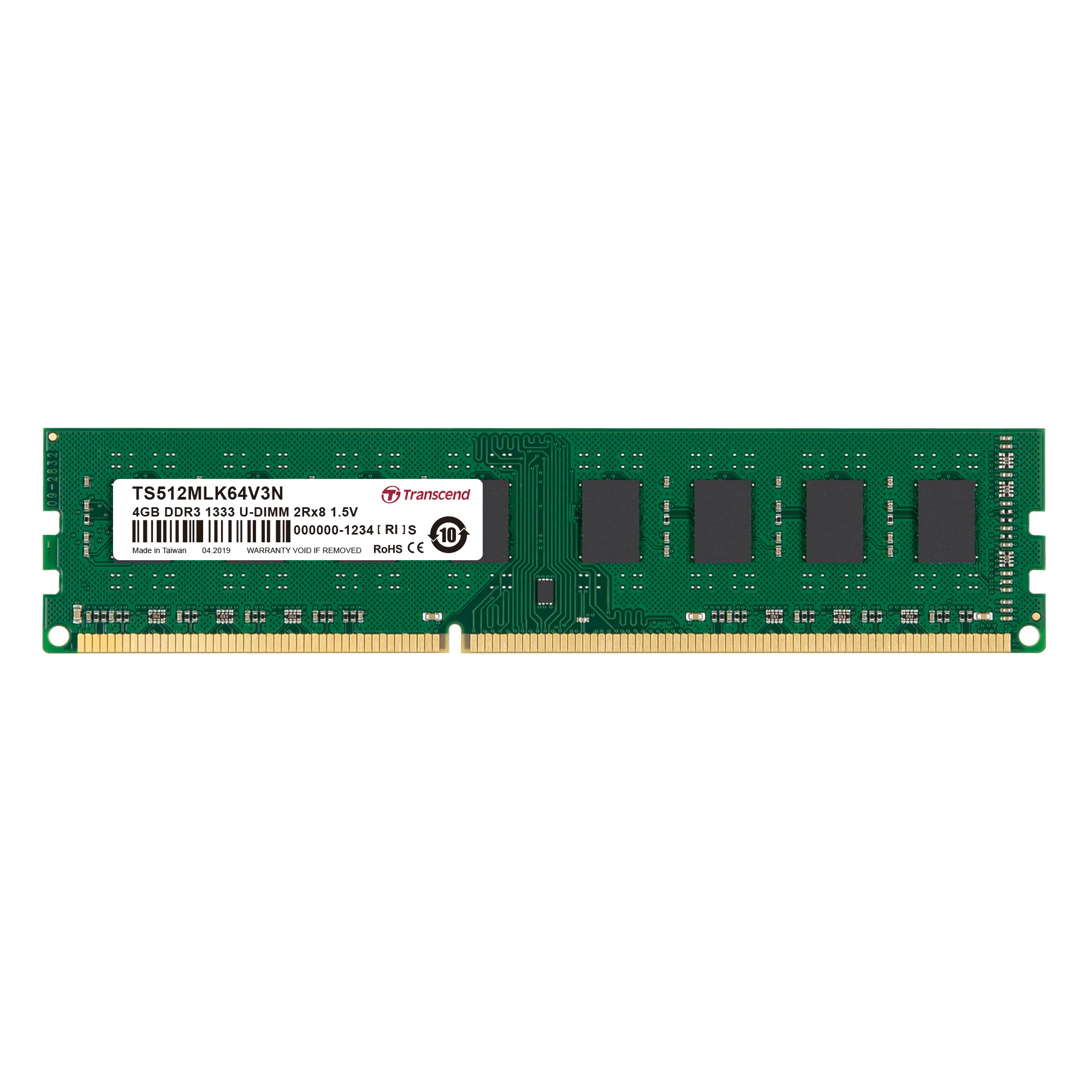 TRANSCEND 4GB Dual Rank DDR3-1333 DESKTOP DIMM 256Mx8 (TS512MLK64V3N)