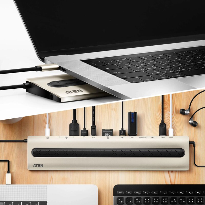 ATEN Dock; 15'' USB-C Multiport Dock;  - 2 x USB 2.0; 3 x USB3.2 Type A; 1 x USB3.2 Type C; 2 x HDMI; 1 x VGA; 1 x RJ45 female (UH3237)_12