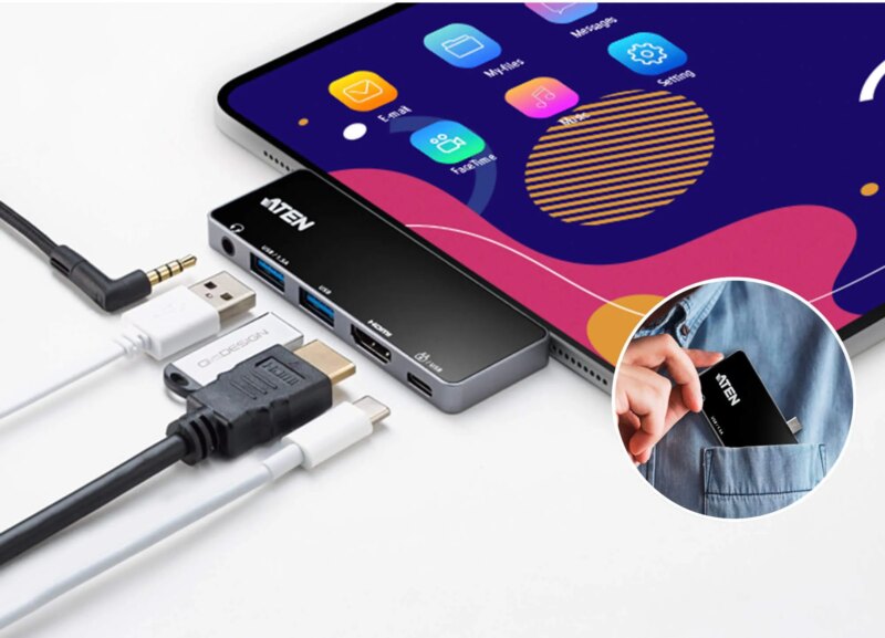 ATEN Dock; USB-C 5-in-1 Travel Dock with Power Pass-Through - 1 x audio port; 2 x USB Type-A ports; 1 x HDMI; 1 x USB-C (UH3238)_8