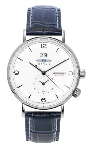 Zeppelin Hindenburg Blue Leather Strap White Dial Quartz 80441 Men's Watch