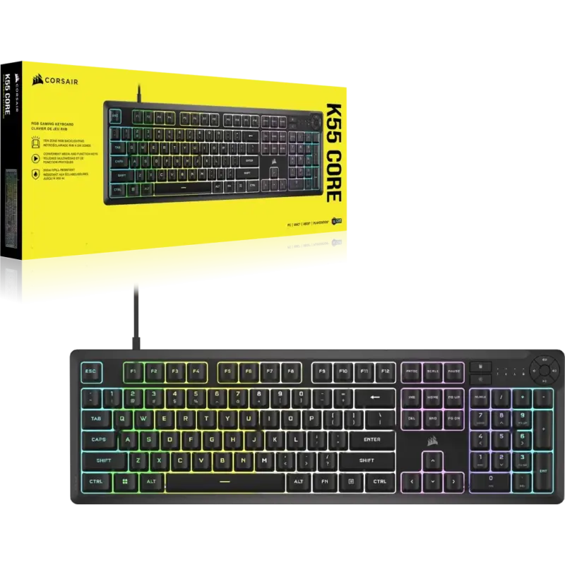 Corsair K55 Core Gaming Keyboard; Backlit Zoned RGB LED; Rubberdome (CH-9226C65-NA)_10