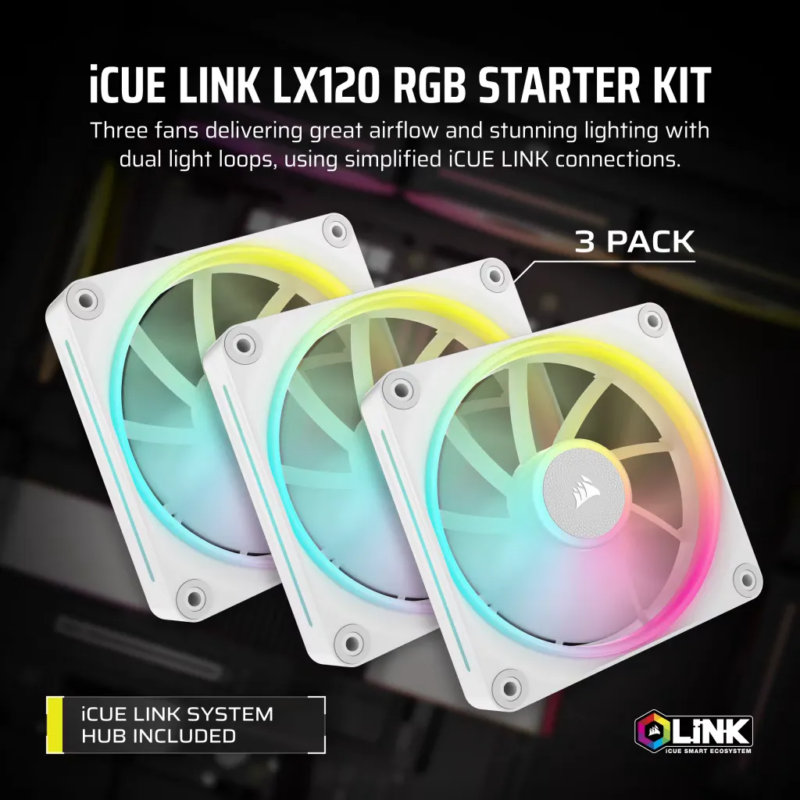 CORSAIR LX RGB Series; iCUE LINK LX120 RGB White; 120mm Fan; Triple Pack (CO-9051030-WW)_8