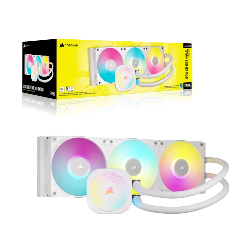 Corsair iCUE LINK TITAN 360 RX RGB Liquid CPU Cooler - White _ RX120 RGB Fans _ Fits Intel LGA 1851/1700; AMD® AM5/AM4. (CW-9061021-WW)_1