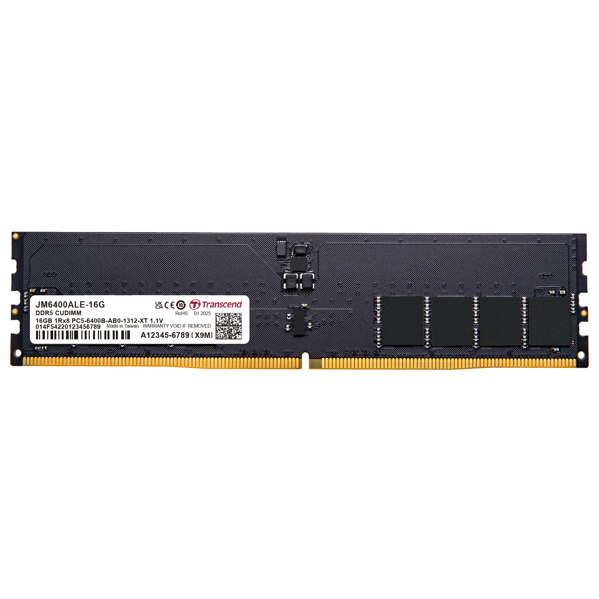 TRANSCEND JET MEMORY 16GB DDR5-6400 Unbuffered DESKTOP CUDIMM 1RX8 CL52  (2Gx8)x8 1.1V (JM6400ALE-16G)